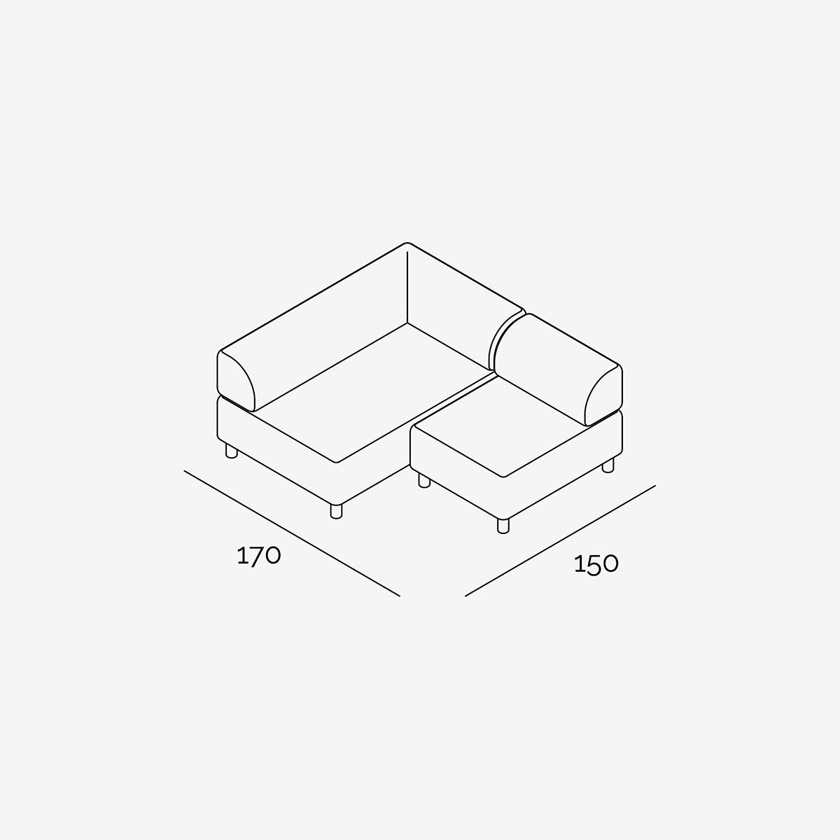 Bolder Sofa 170x150 cm technische Zeichnung