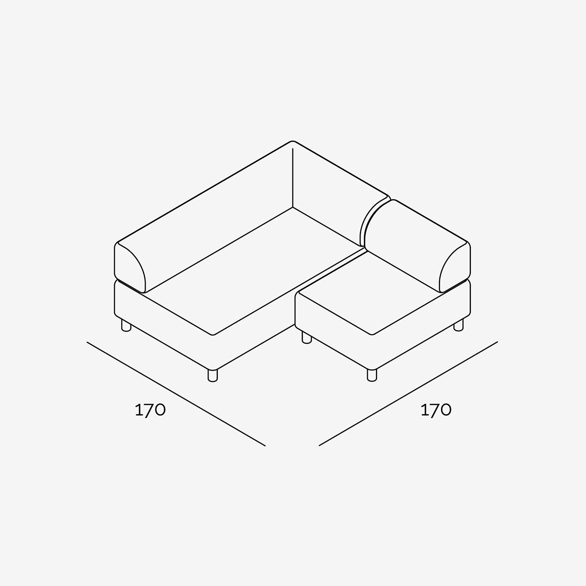 Bolder Sofa 170x170 cm technische Zeichnung
