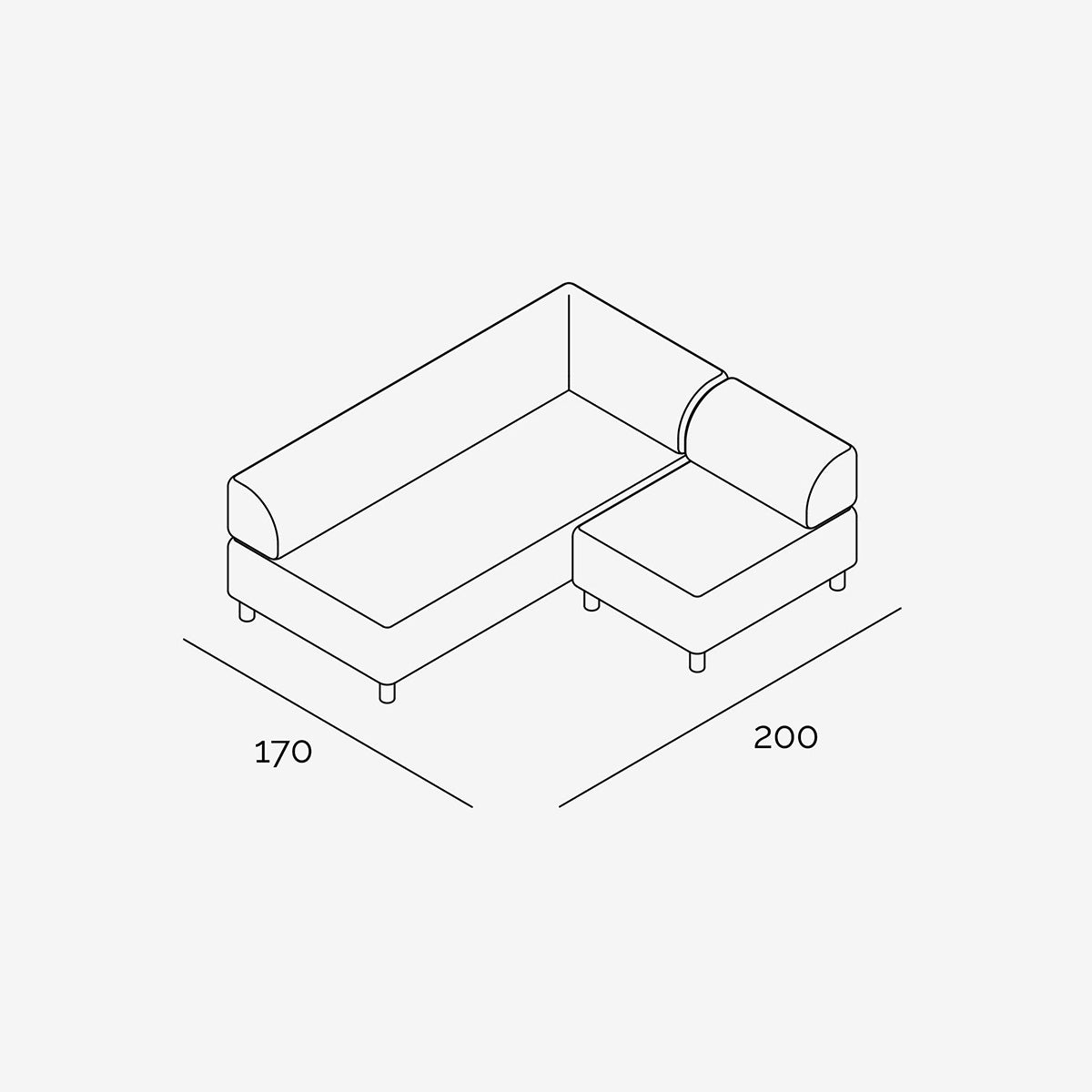 Bolder Sofa 170x200 cm technische Zeichnung