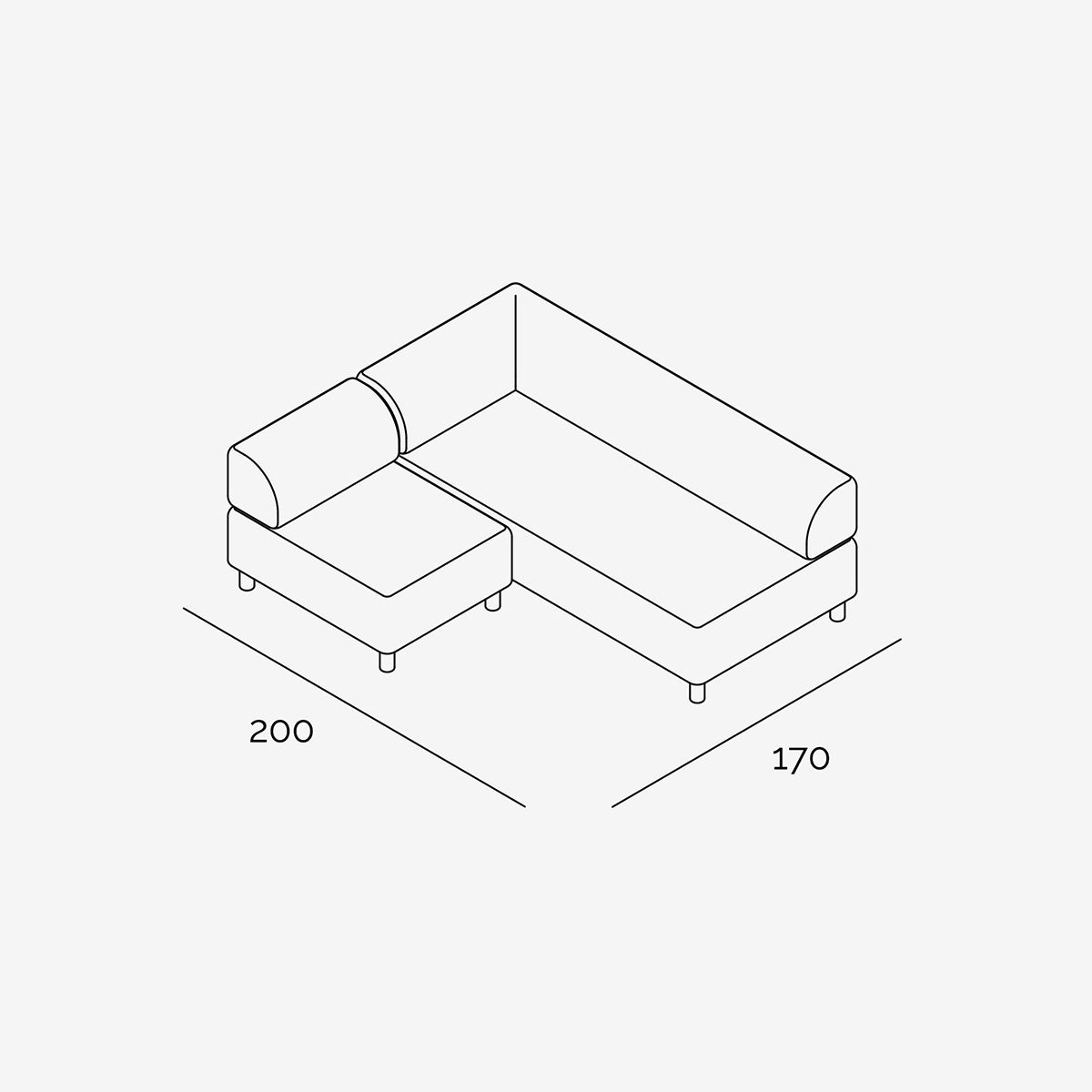Bolder Sofa 170x200 cm technische Zeichnung Links
