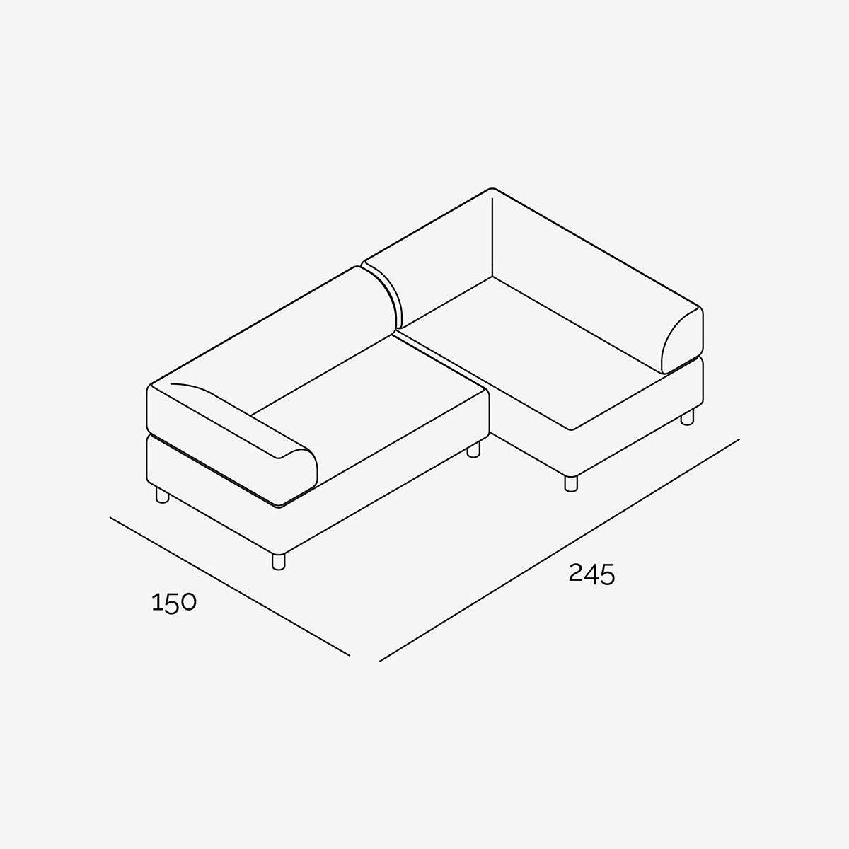 Bolder Sofa 245x150 technische Zeichnung Links