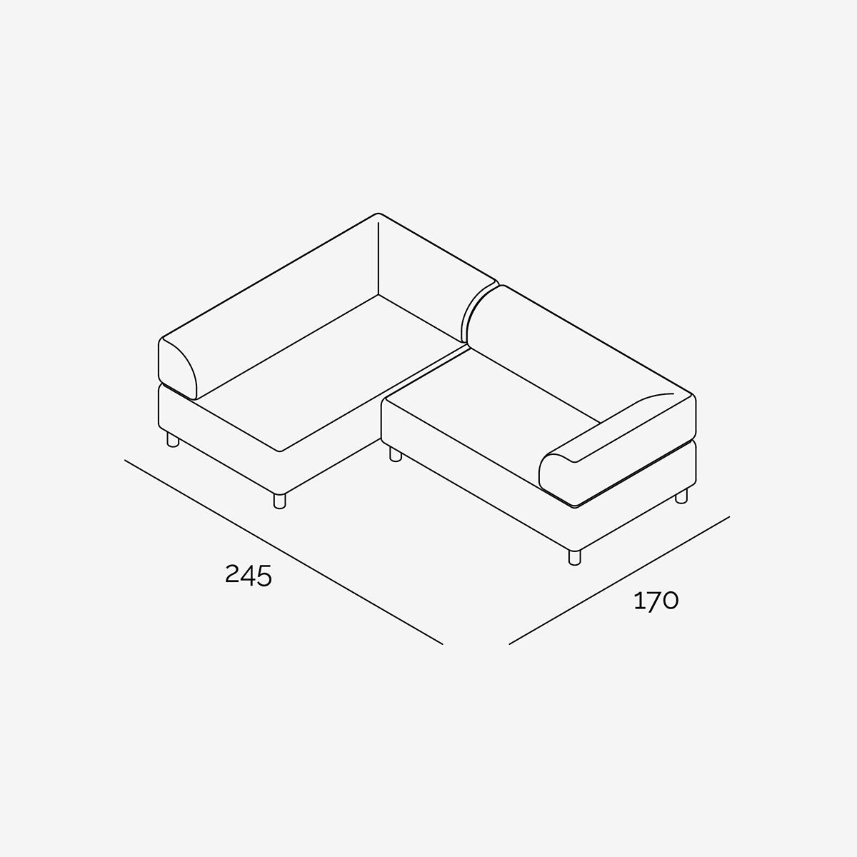 Bolder Sofa 245x170 cm technische Zeichnung