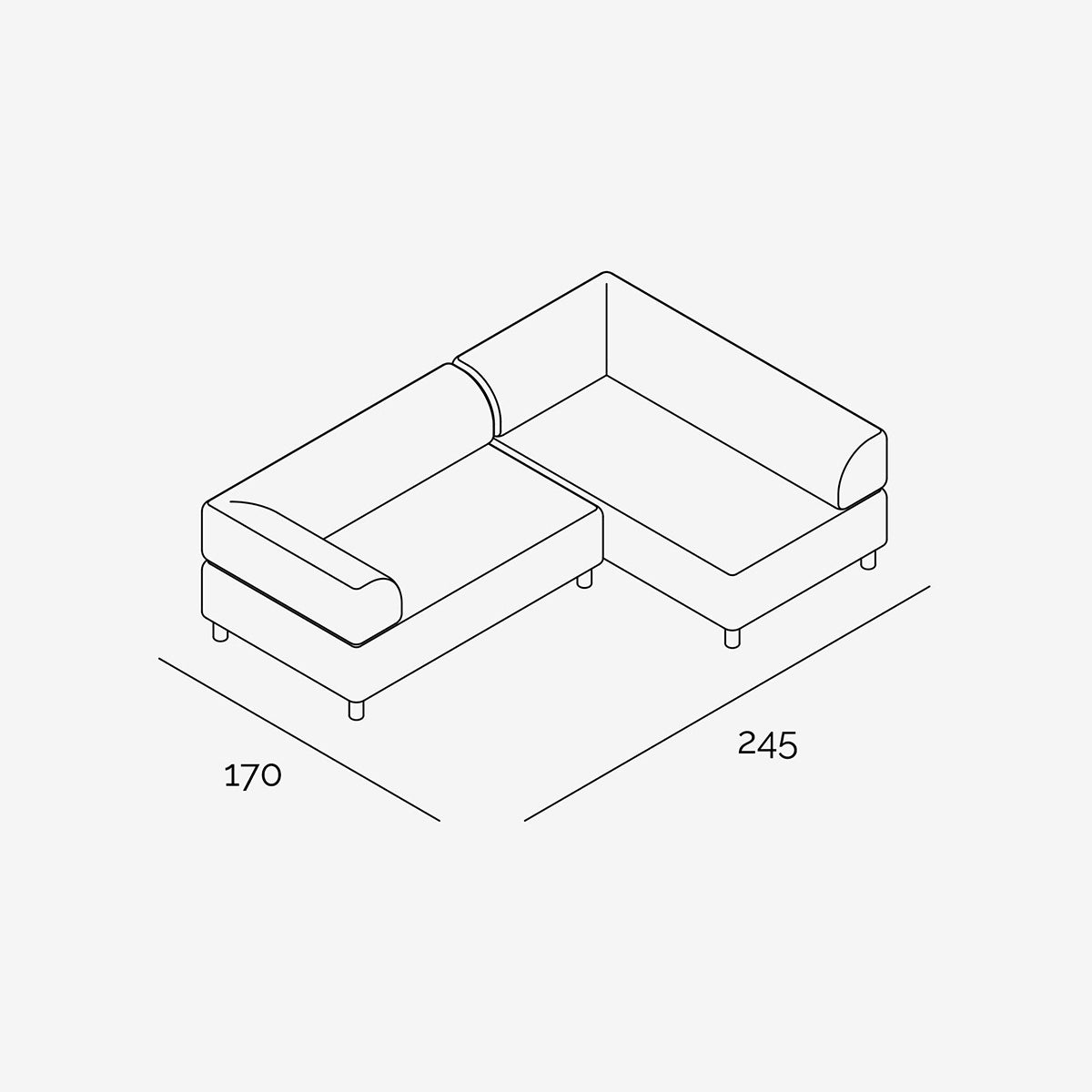 Bolder Sofa 245x170 cm technische Zeichnung Links