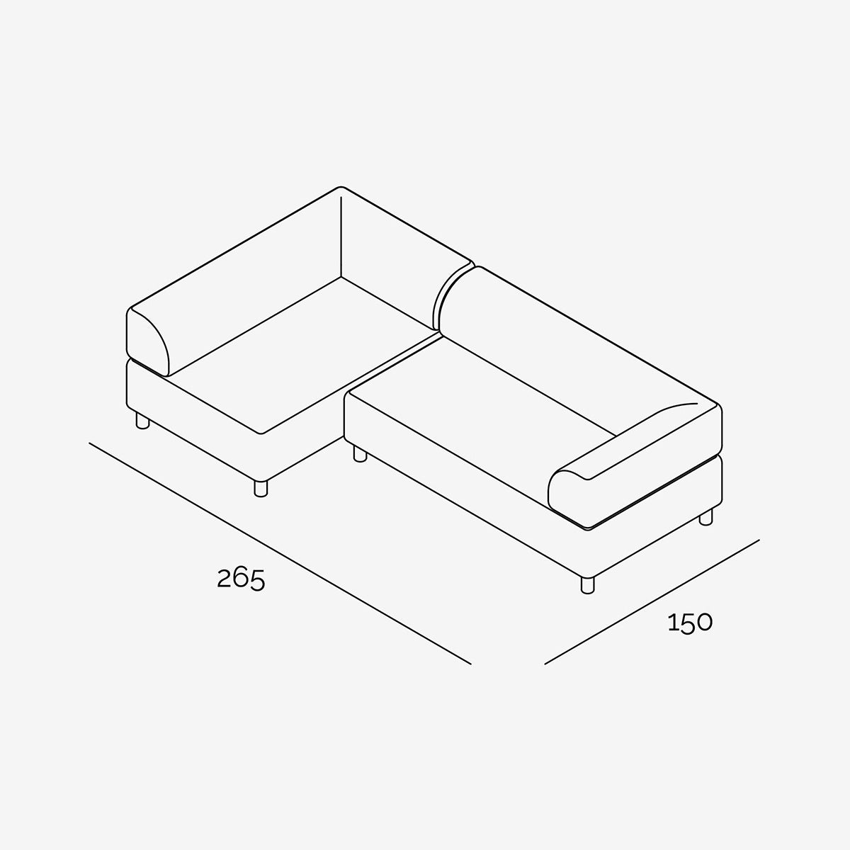 Bolder Sofa 265x150 cm technische Zeichnung
