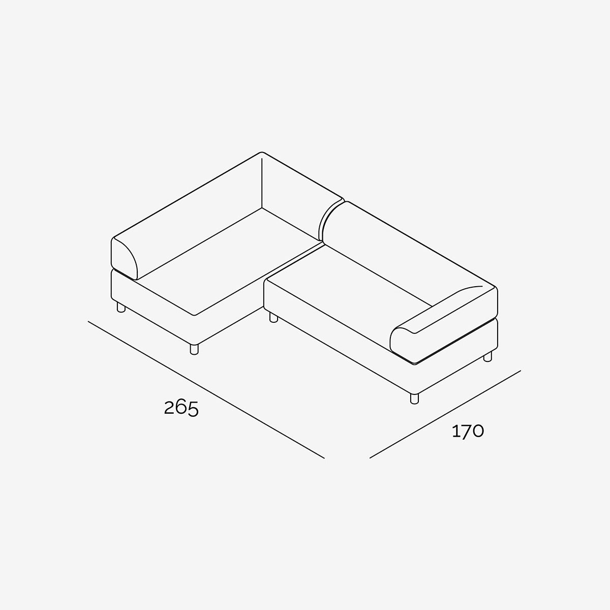 Bolder Sofa 265x170 cm technische Zeichnung