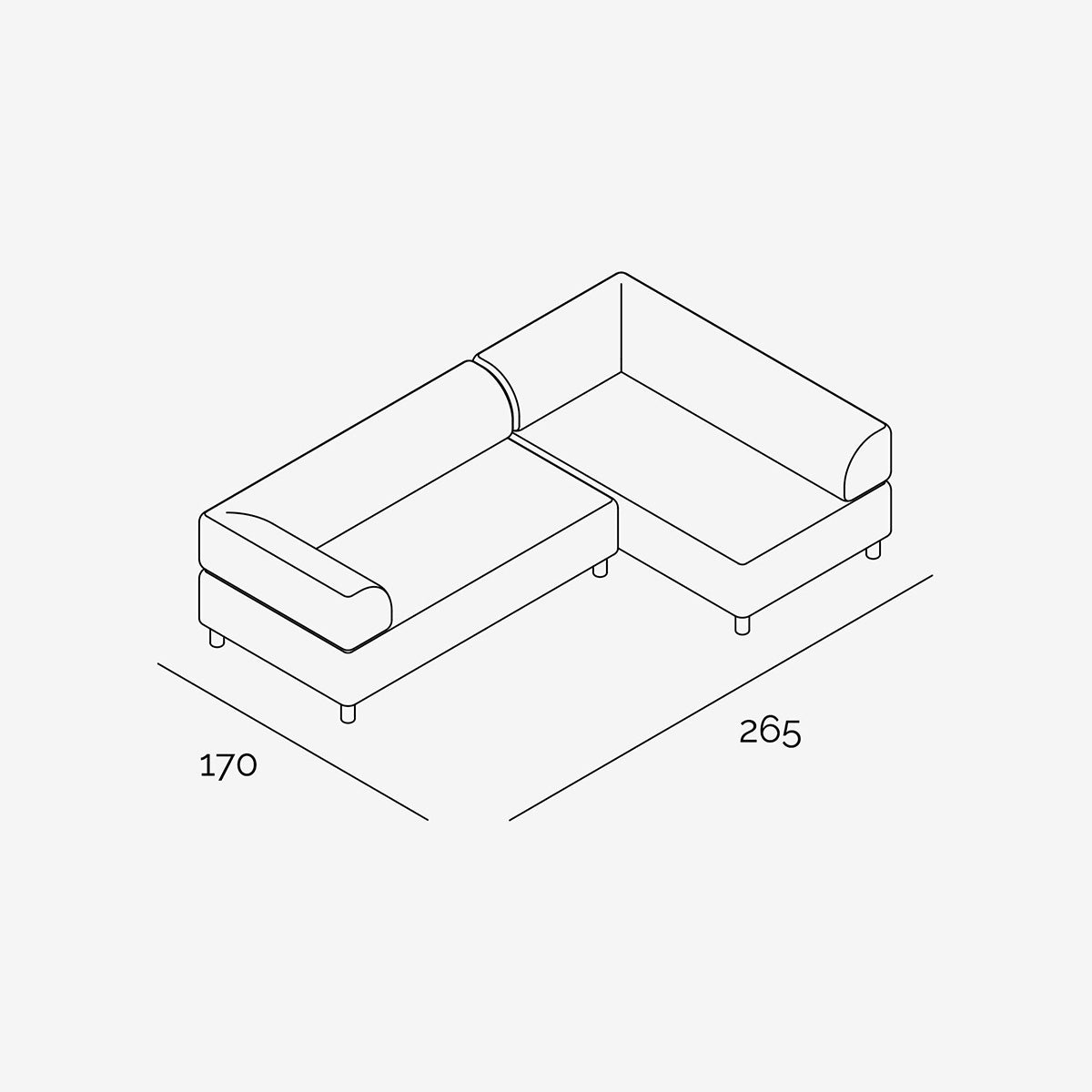 Bolder Sofa 265x170 cm technische Zeichnung Links
