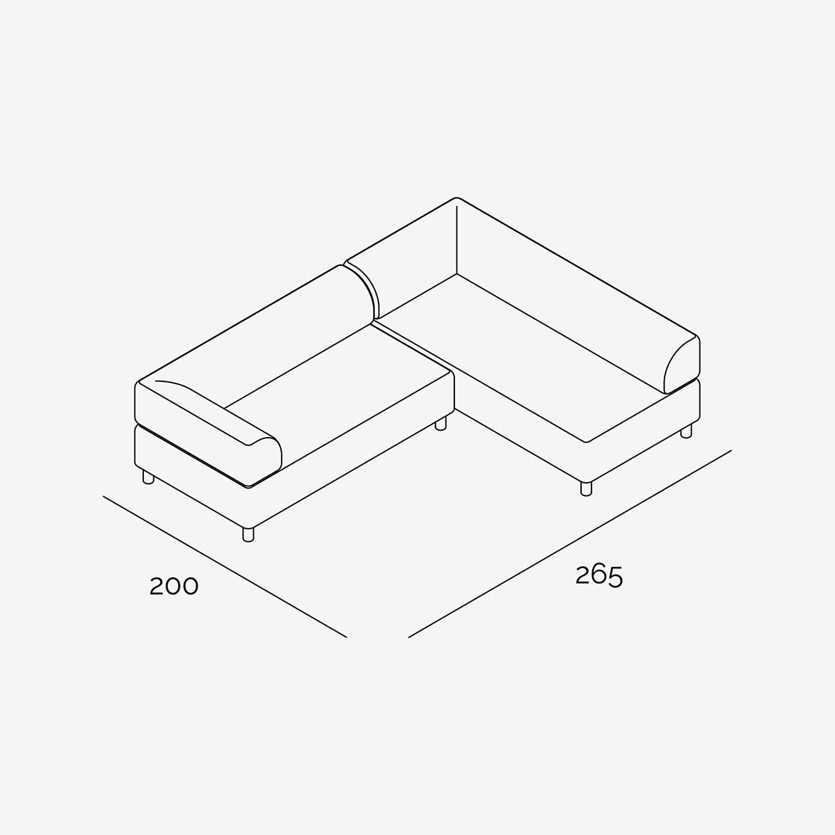 Bolder Sofa 265x200 cm technische Zeichnung Links