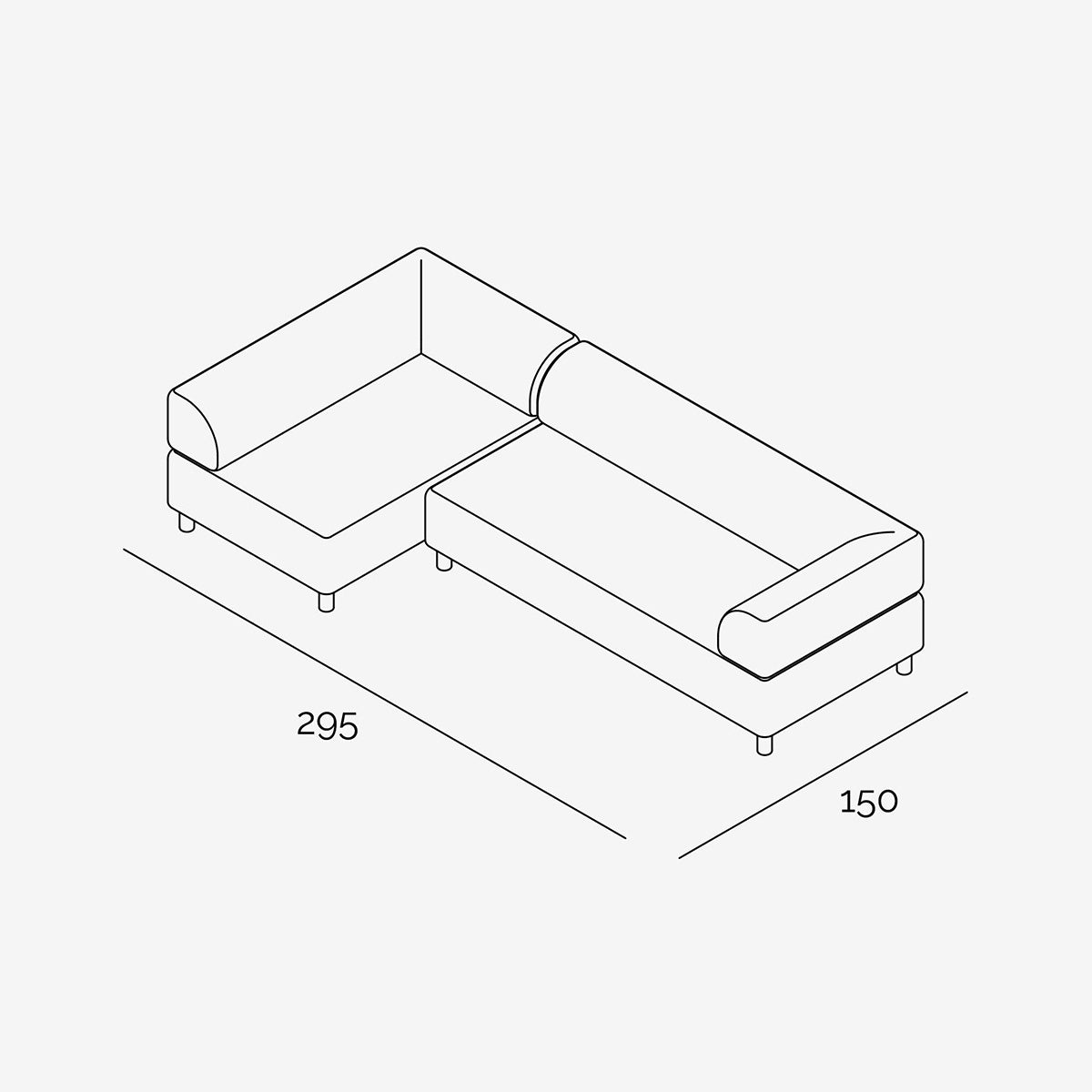Bolder Sofa 295x150 cm technische Zeichnung