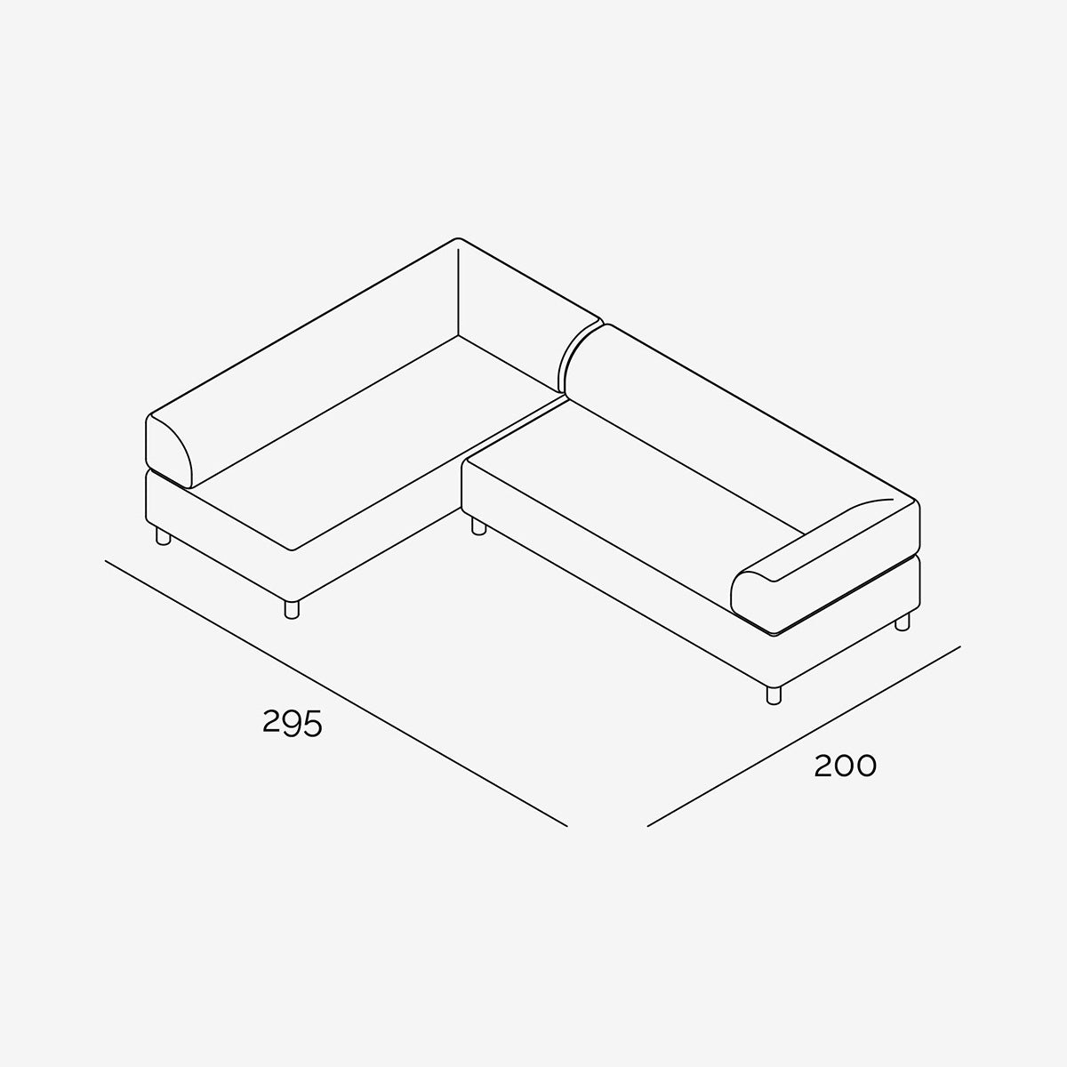 Bolder Sofa 295x200 cm technische Zeichnung