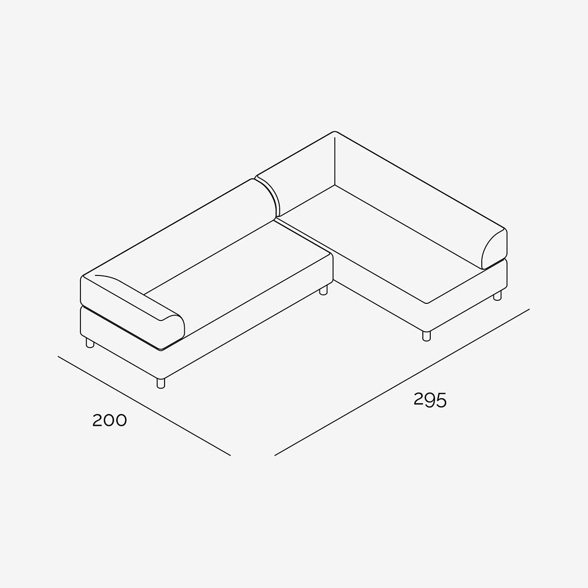 Bolder Sofa 295x200 cm technische Zeichnung Links