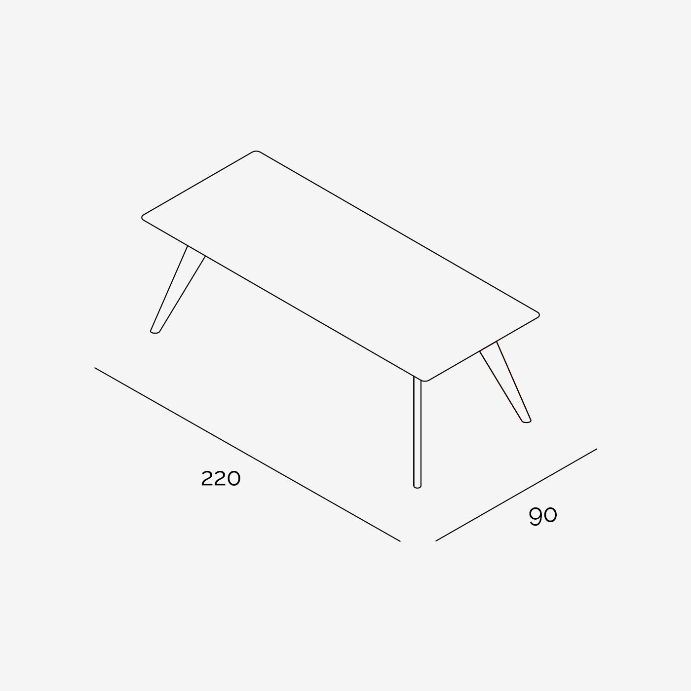 Esstisch Hielke 220x90 cm technische Zeichnung