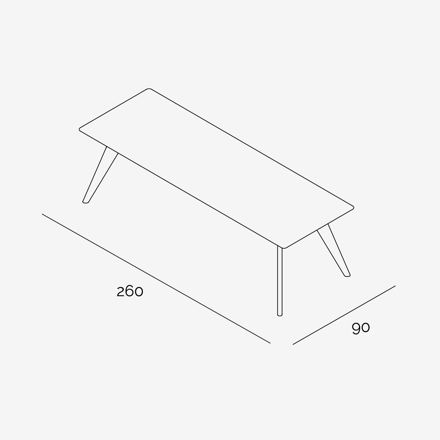 Esstisch Hielke 260x90 cm technische Zeichnung