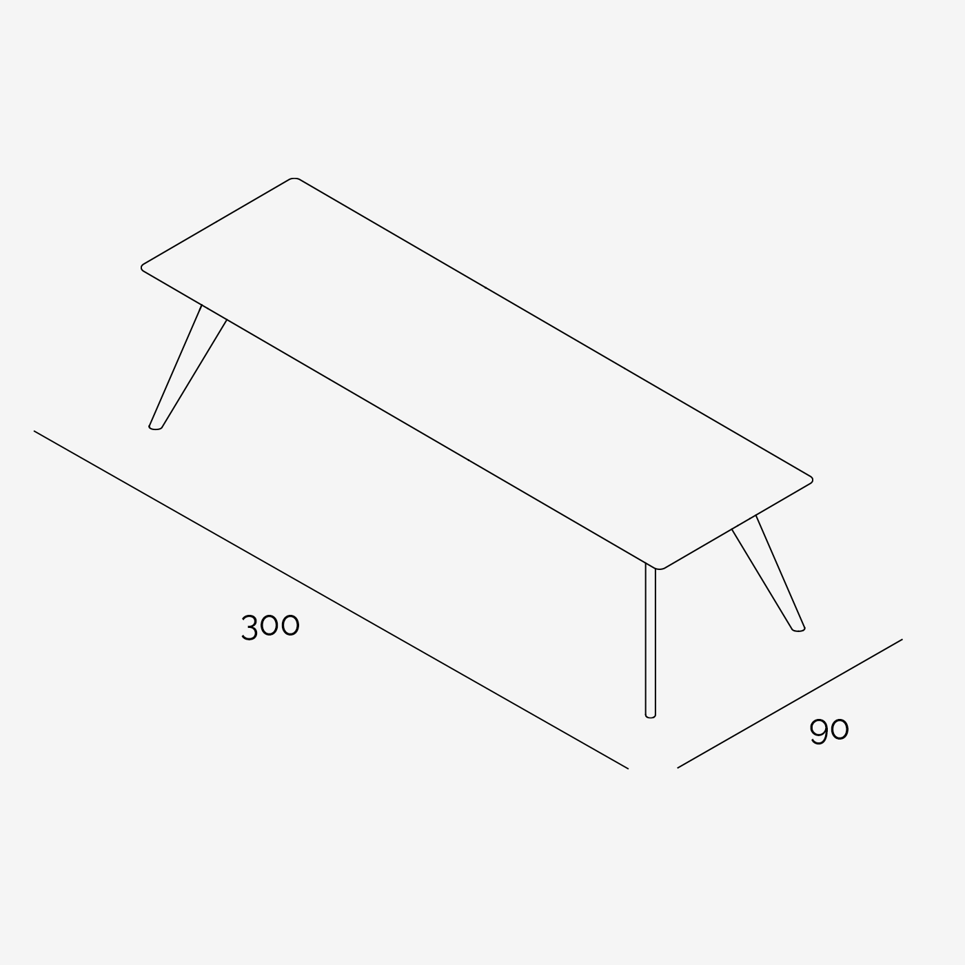 Esstisch Hielke 300x90 cm technische Zeichnung