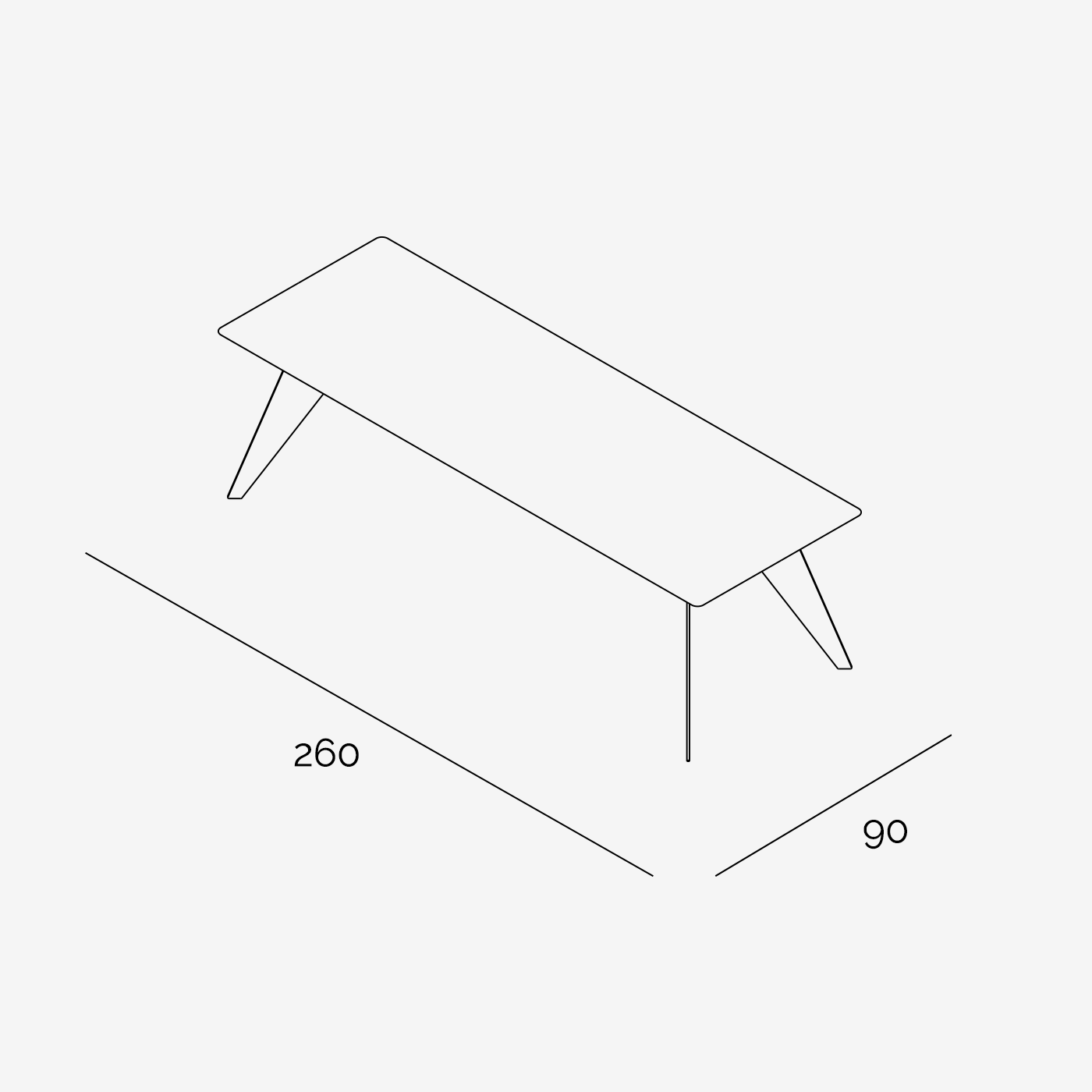 Esstisch Hoogland 260x90 cm technische Zeichnung
