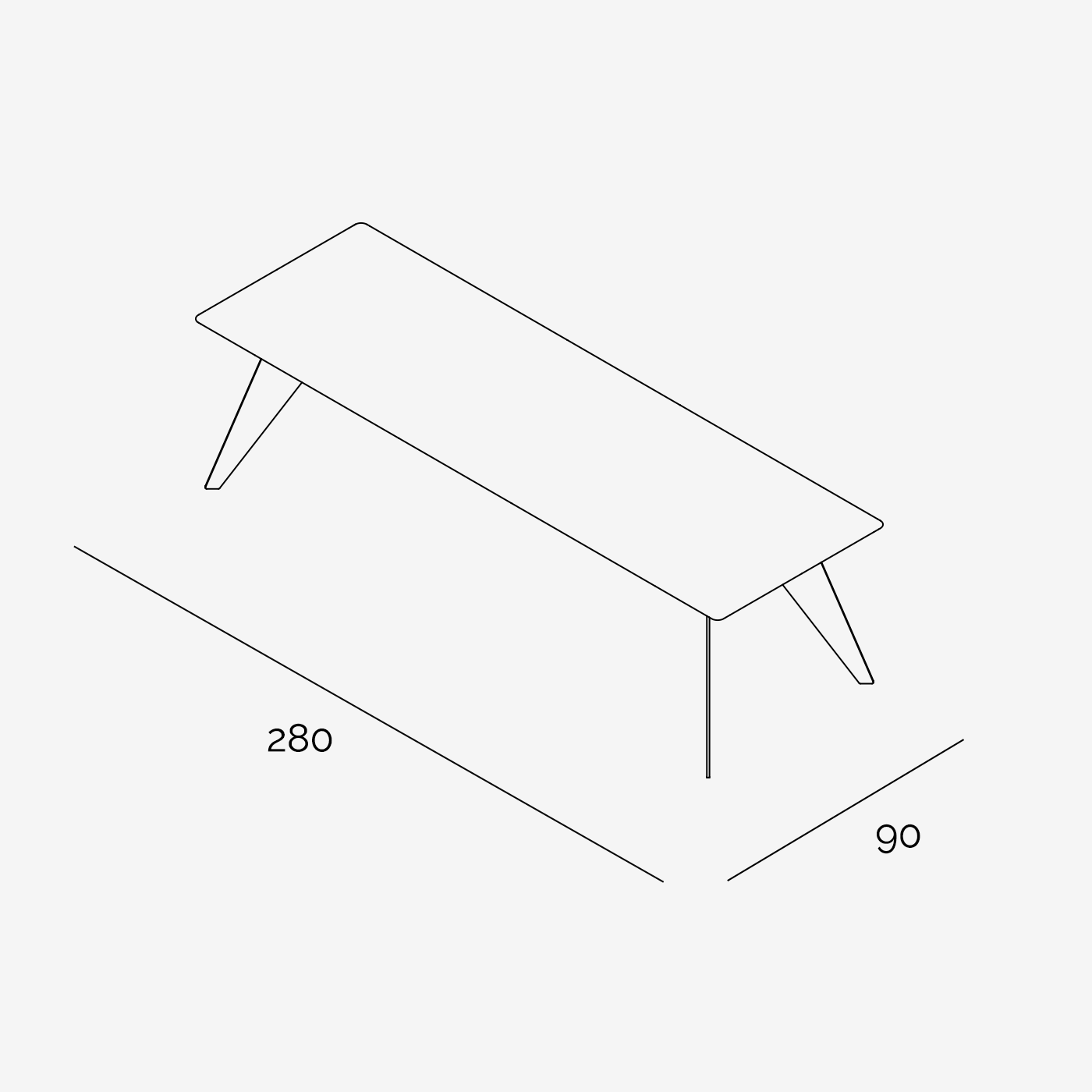 Esstisch Hoogland 280x90 cm technische Zeichnung
