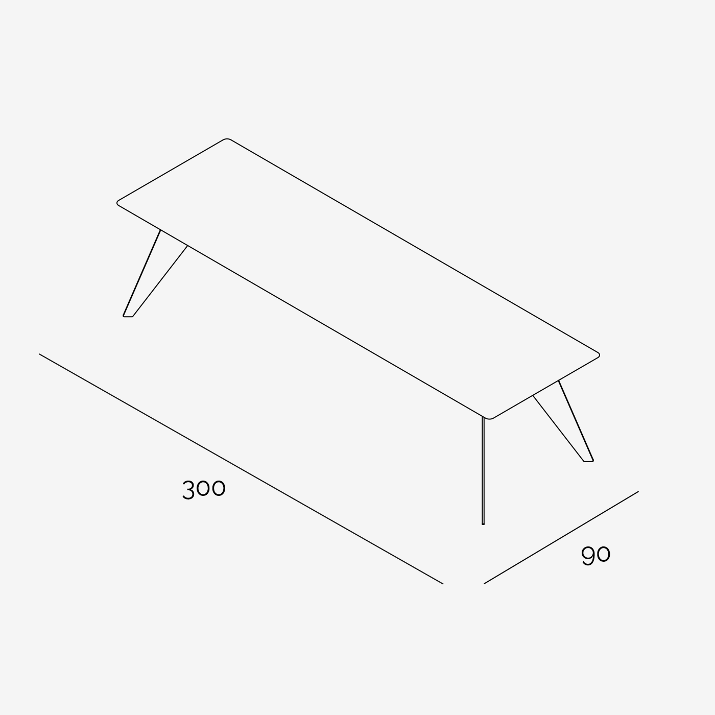 Esstisch Hoogland 300x90 cm technische Zeichnung