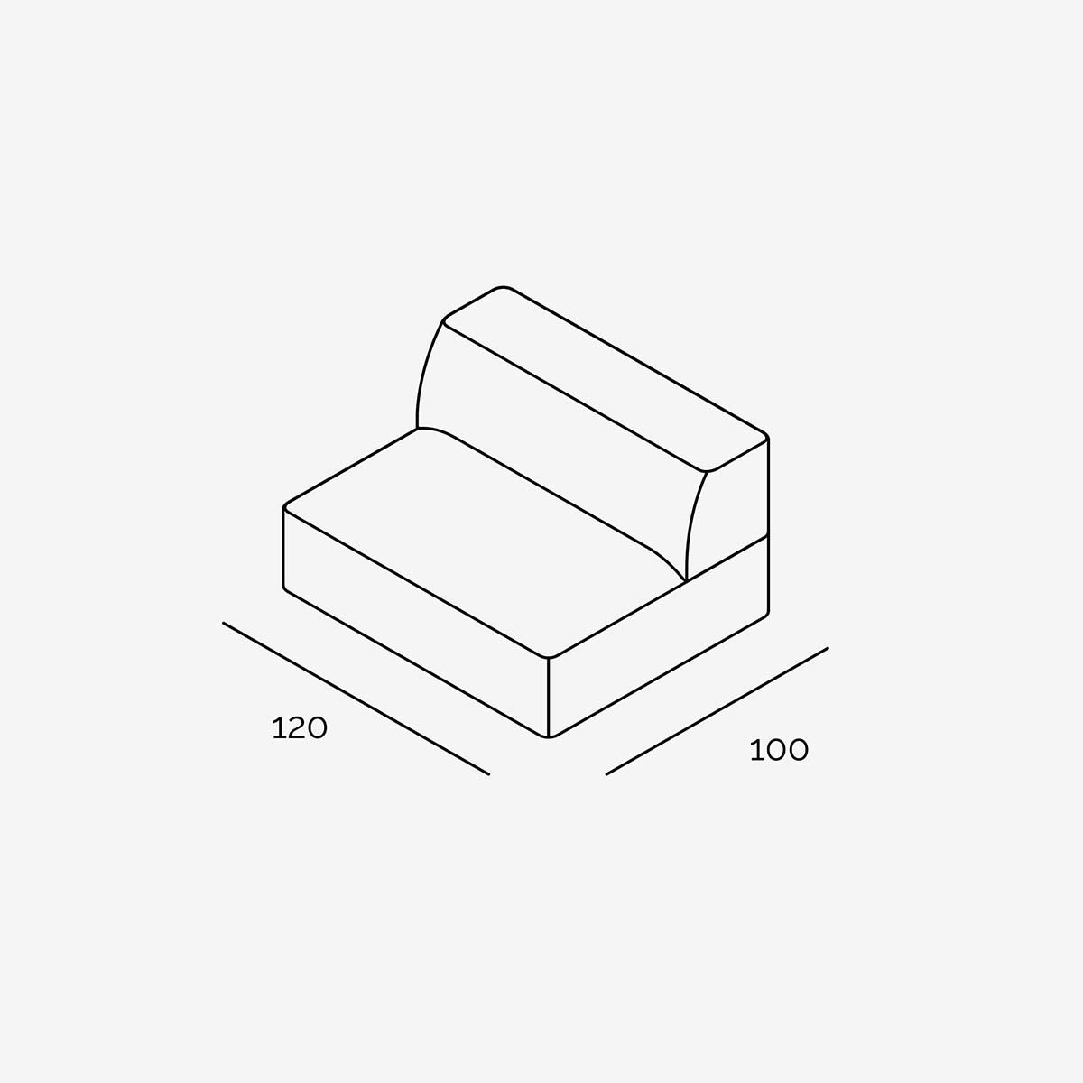 Meester Sofa 120x100 cm 2 Sitzer technische Zeichnung