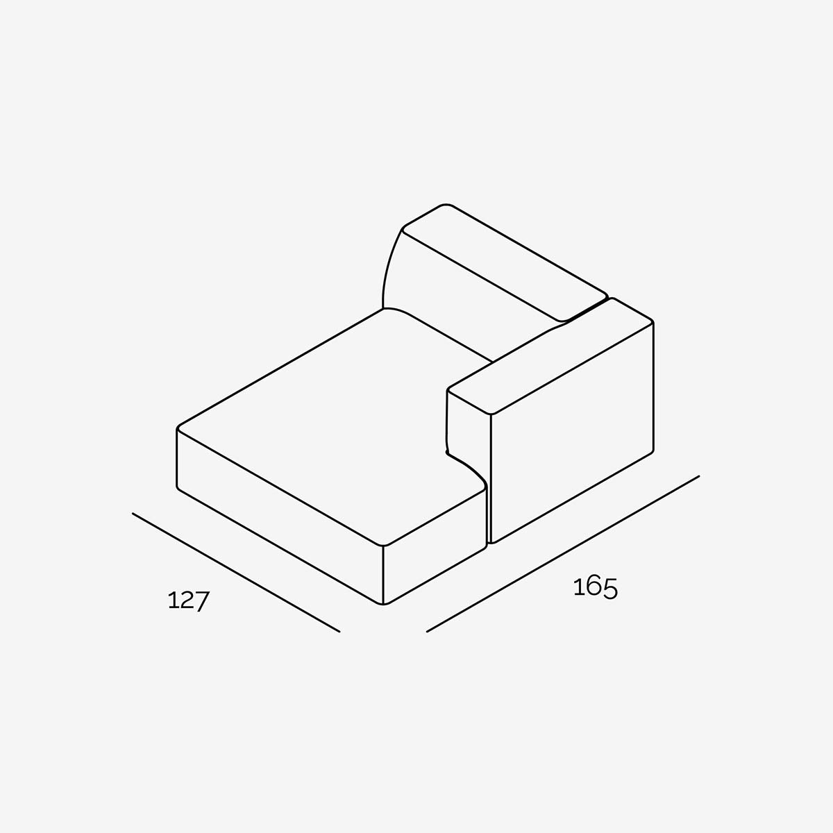 Meester Sofa 127x165 Divan technische Zeichnung