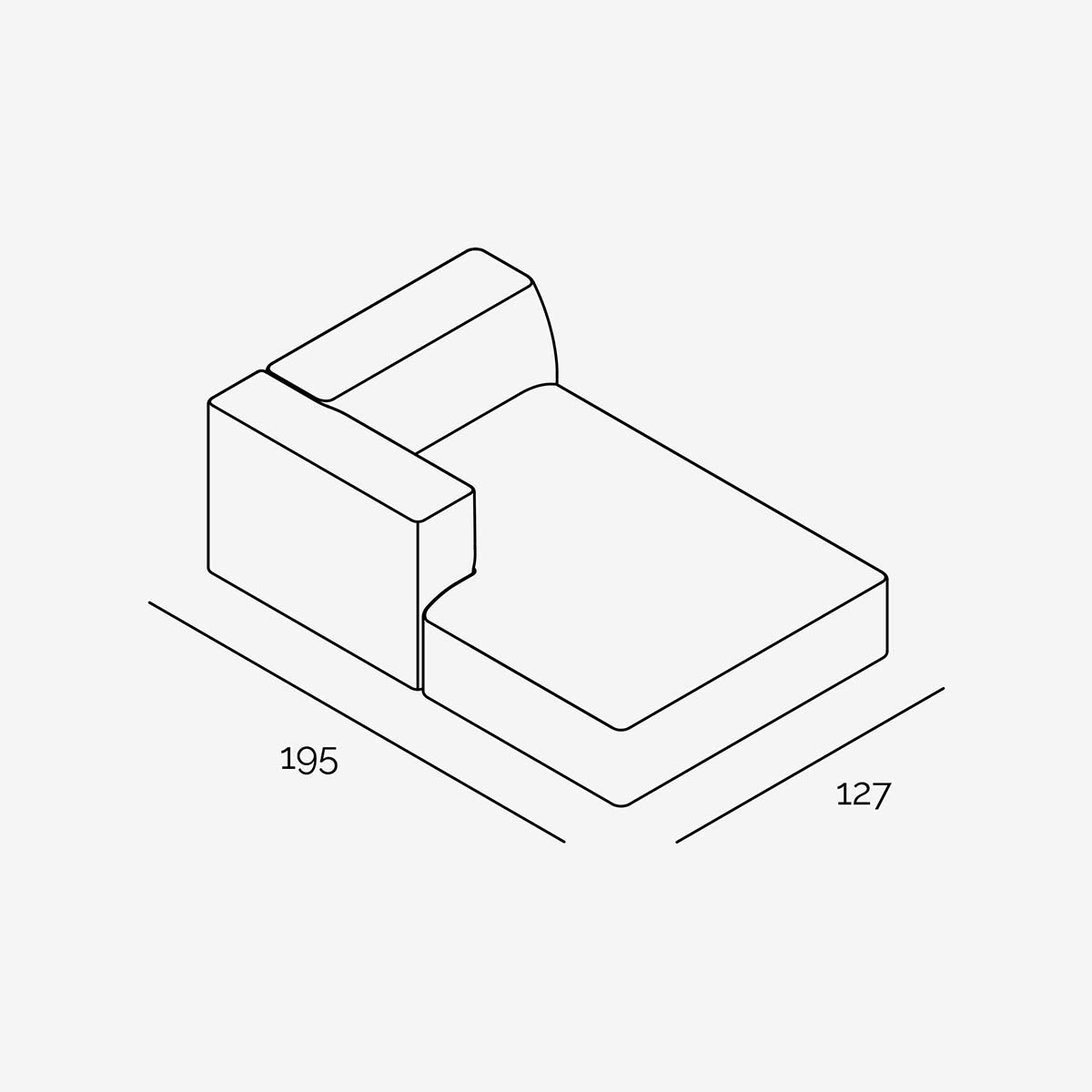 Meester Sofa 127x195 Divan gross Links technische Zeichnung