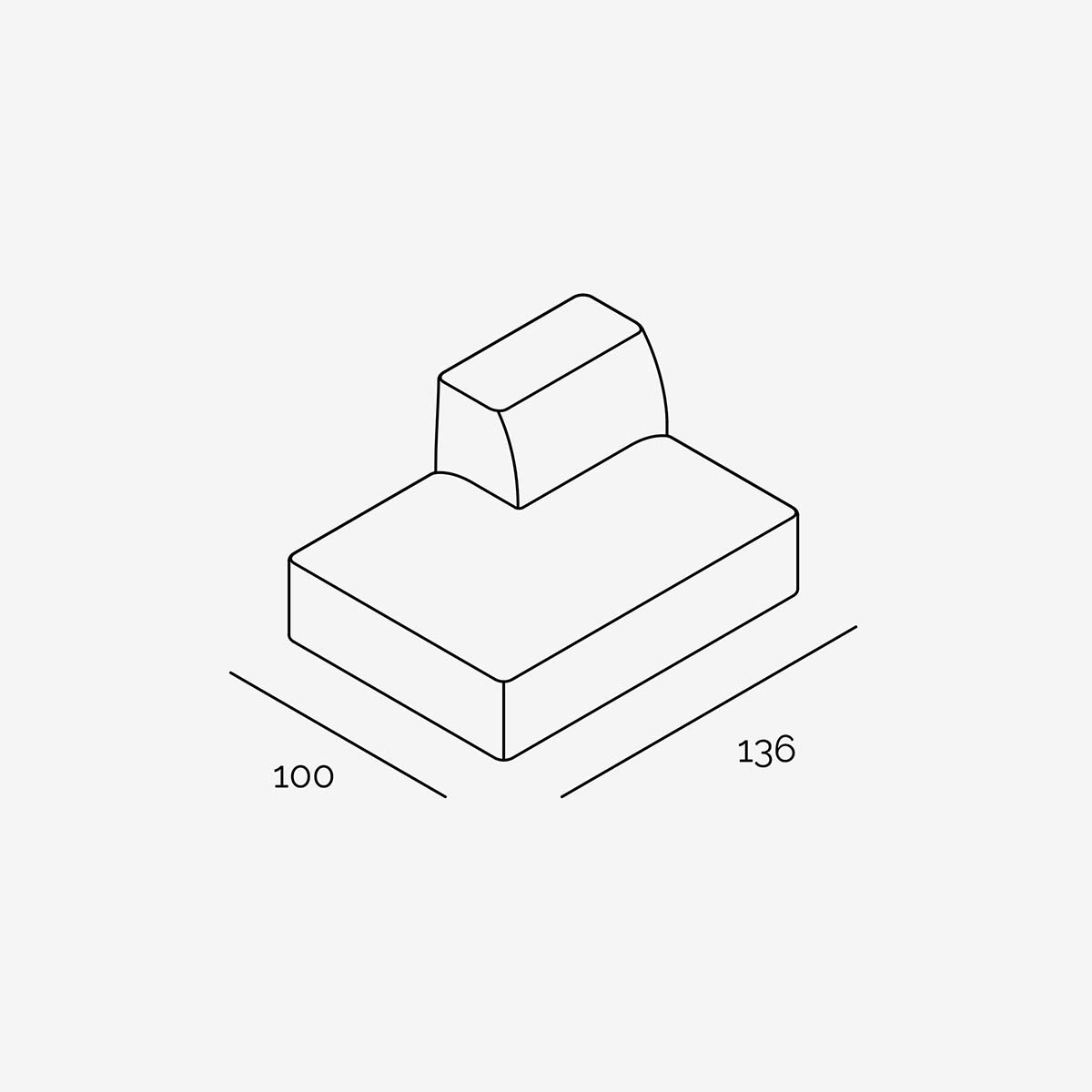 Meester Sofa 136x100 Links Lounge klein technische Zeichnung