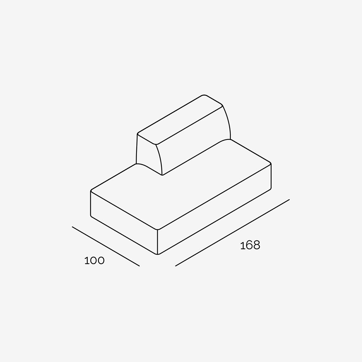 Meester Sofa 168x100 Links Lounge mittel technische Zeichnung