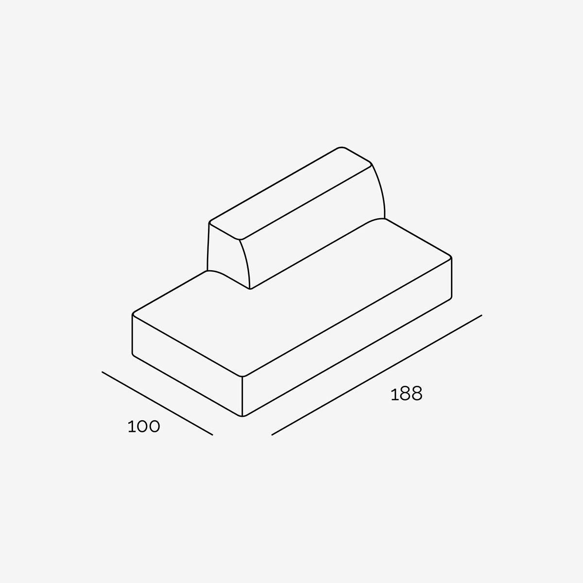 Meester Sofa 188x100 Links Lounge Gross technische Zeichnung