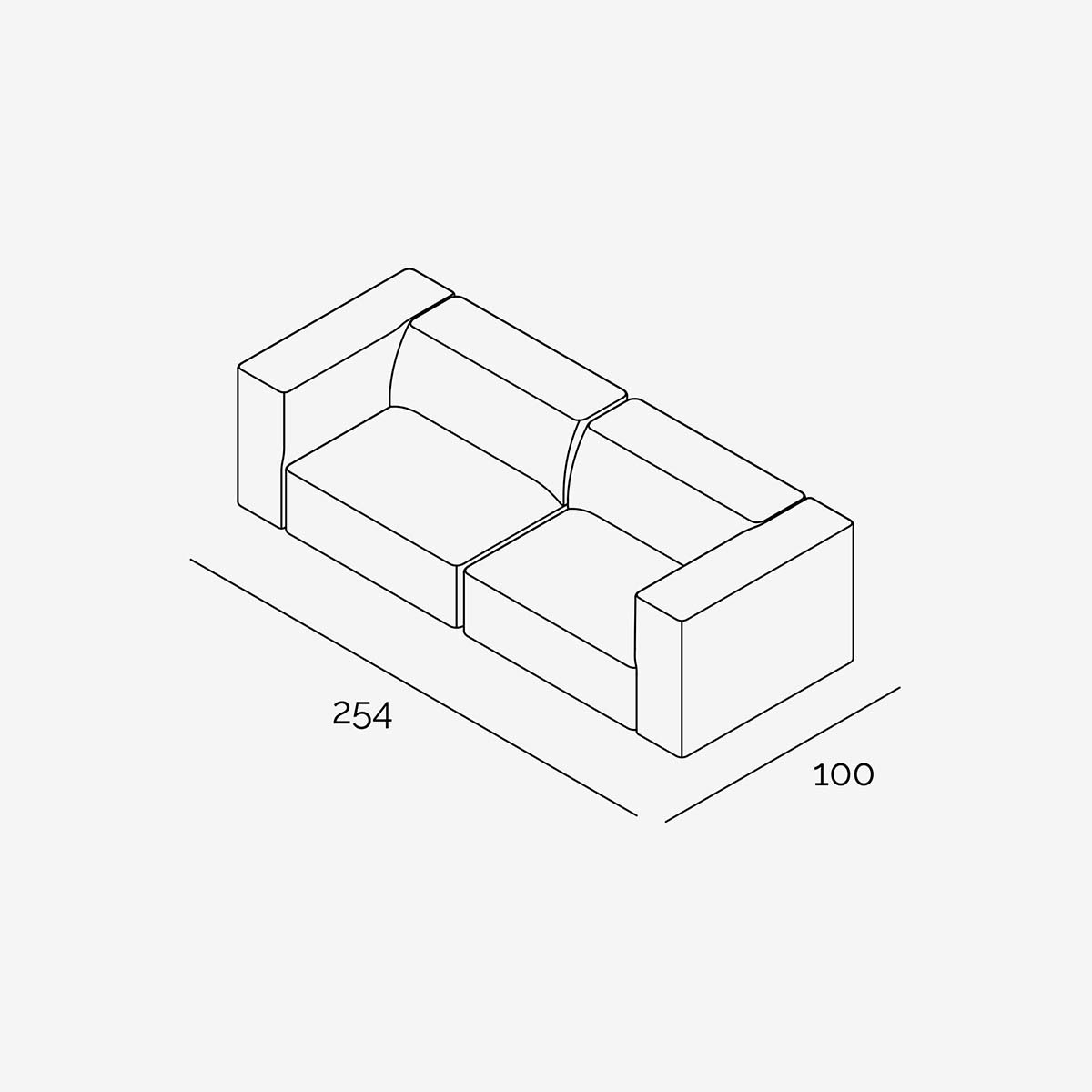 Meester Sofa 254x100 cm technische Zeichnung