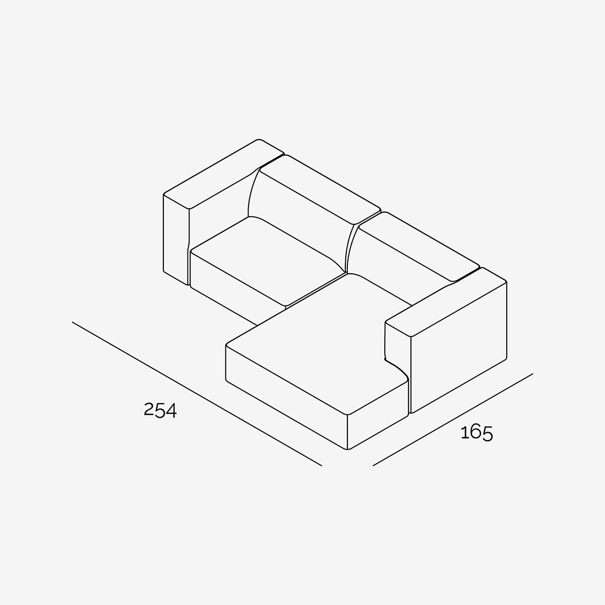 Meester Sofa 254x165 cm Rechts technische Zeichnung