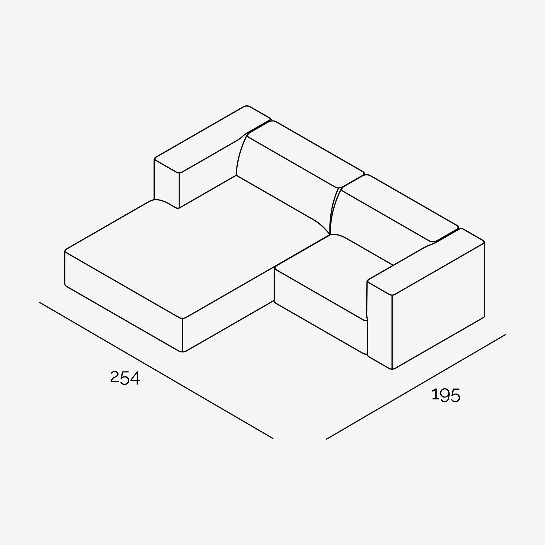 Meester Sofa 254x195 cm Nantes Linen Chalk Technische Zeichnung