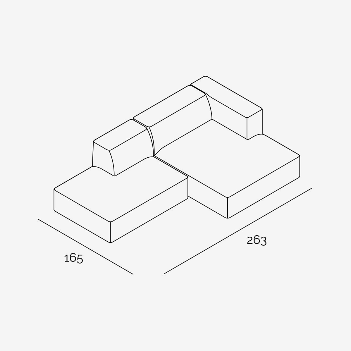 Meester Sofa 263x165 cm Rechts technische Zeichnung