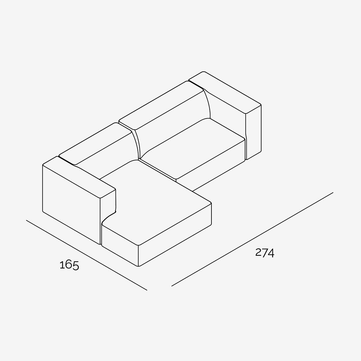 Meester Sofa 274x165 cm Links technische Zeichnung