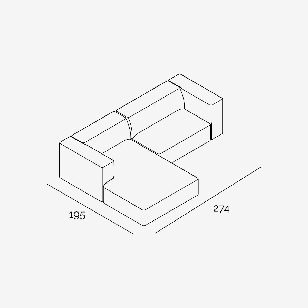 Meester Sofa 274x190 cm technische Zeichnung
