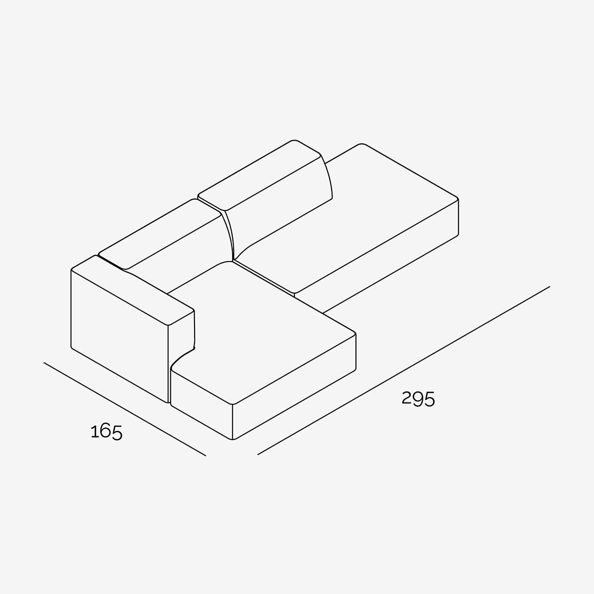 Meester Sofa 295x165 cm Links technische Zeichnung