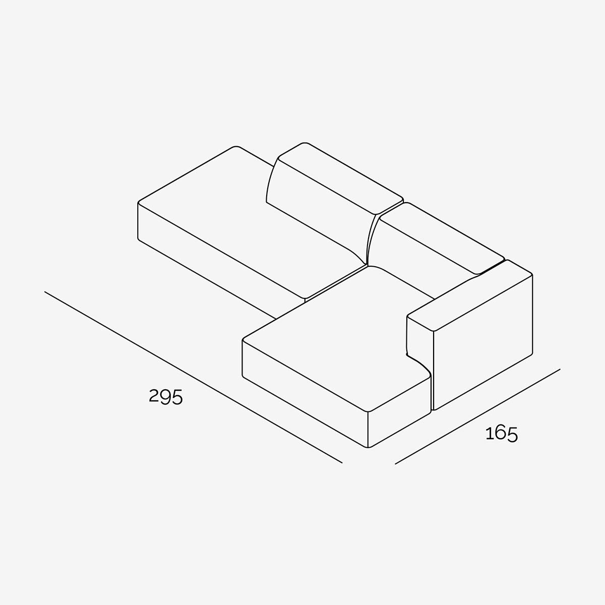 Meester Sofa 295x165 cm Rechts technische Zeichnung