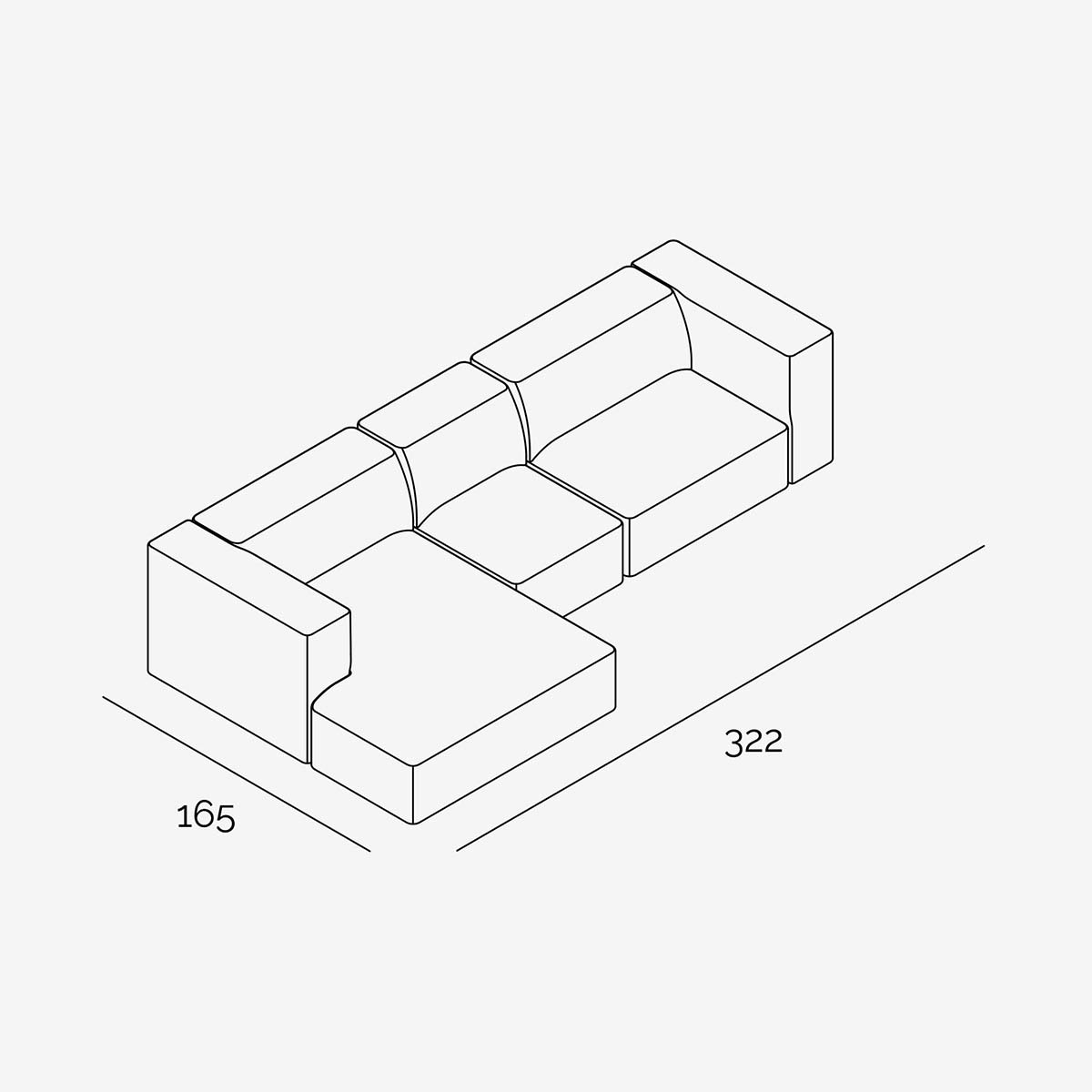 Meester Sofa 322x165 cm Links technische Zeichnung