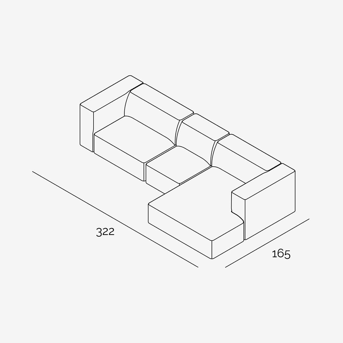 Meester Sofa 322x165 cm Rechts technische Zeichnung
