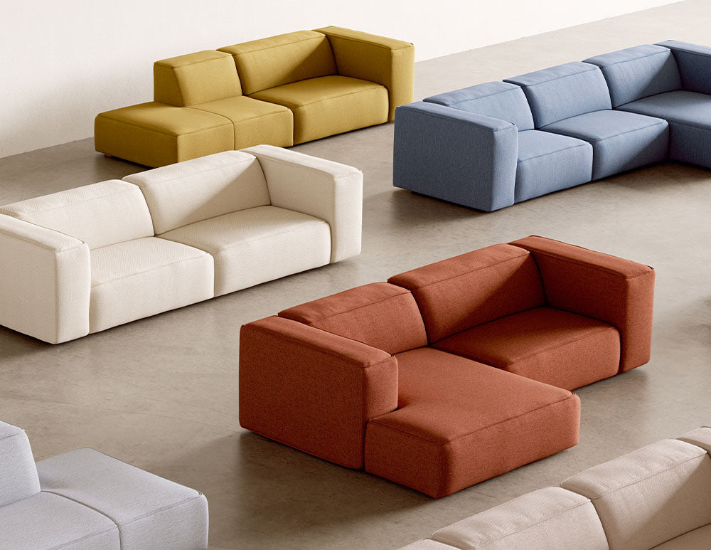 Modulares Sofa meester Sofa in Heritage Rust, Nantes Sunlight, Nantes Carbon Sky