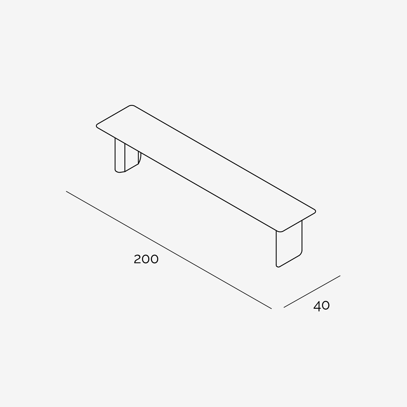 Sitzbank Hellen 200x40 cm technische Zeichnung