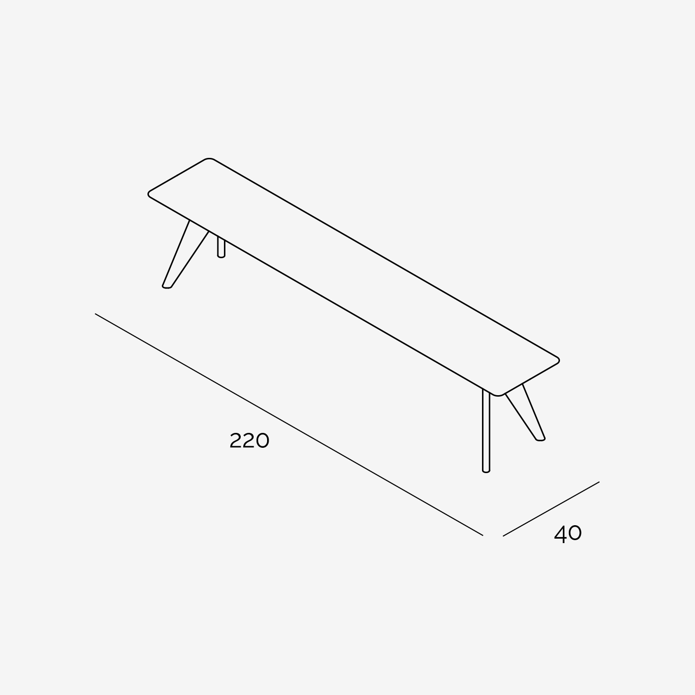 Sitzbank Hielke 220x40 cm technische Zeichnung