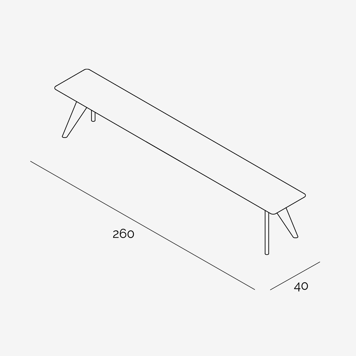 Sitzbank Hielke 260x40 cm technische Zeichnung