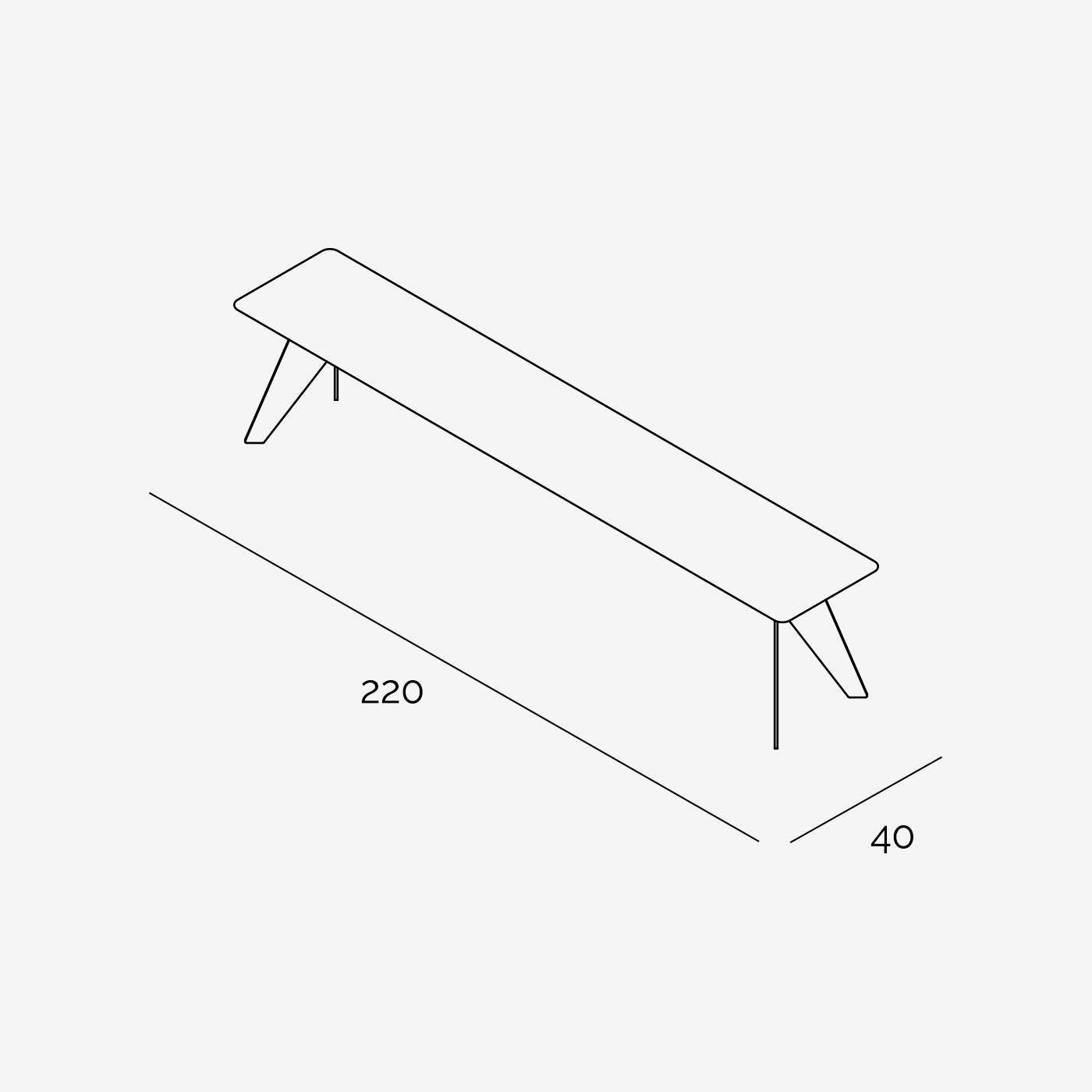 Sitzbank Hoogland 220x40 cm technische Zeichnung