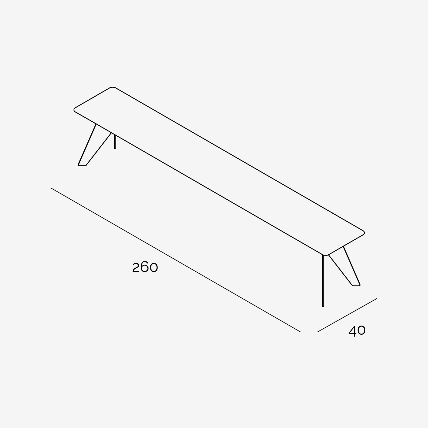 Sitzbank Hoogland 260x40 cm technische Zeichnung
