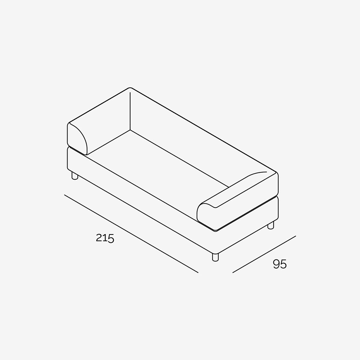 Bolder Sofa 215x95 technische Zeichnung