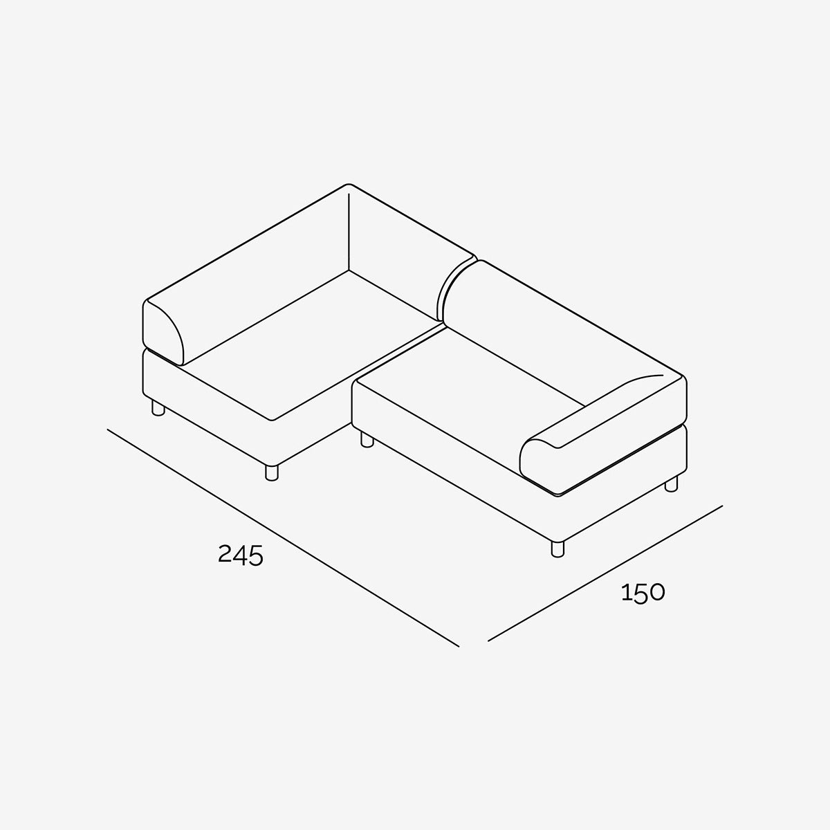 Bolder Sofa 245x150 cm technische Zeichnung