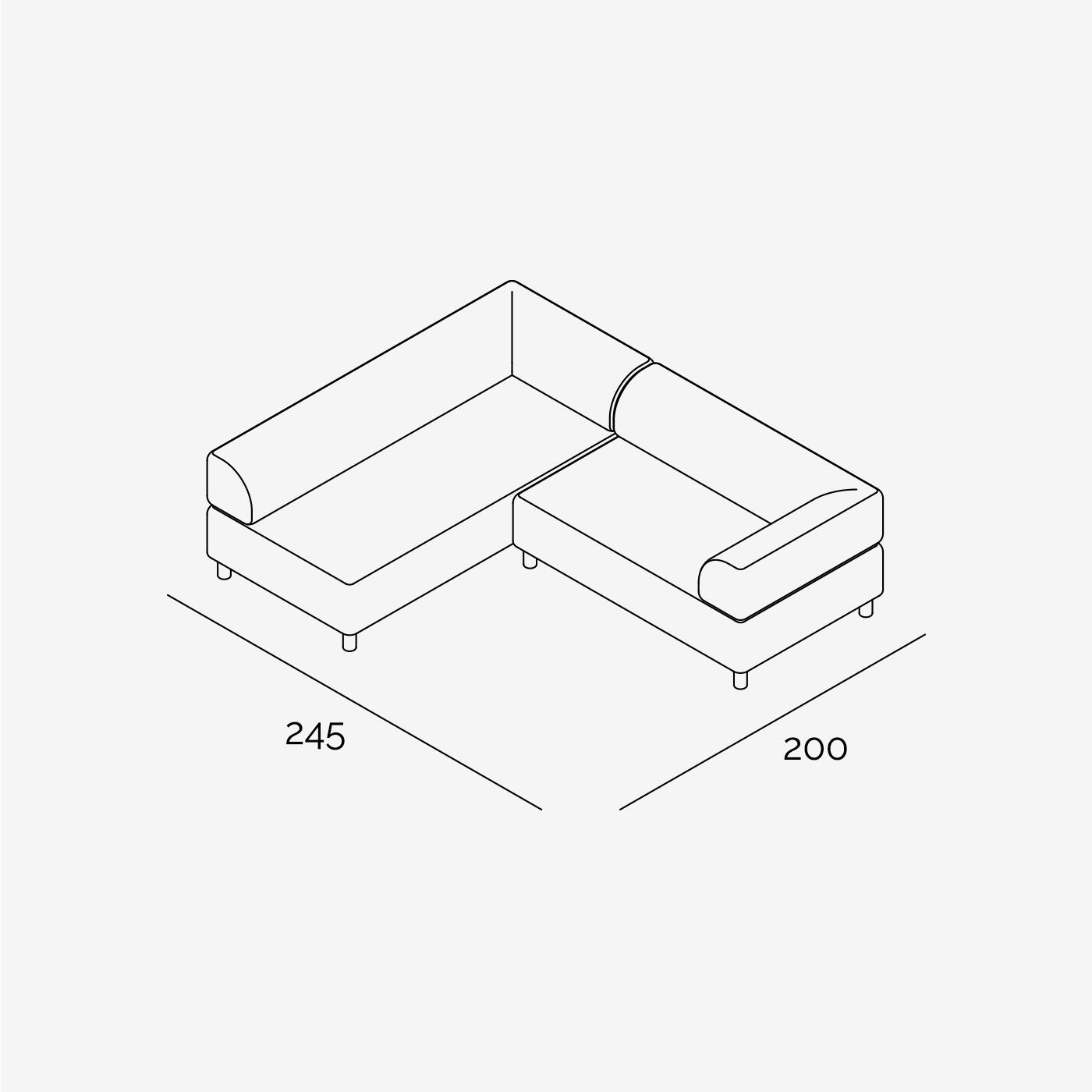 Bolder Sofa 245x200 cm technische Zeichnung