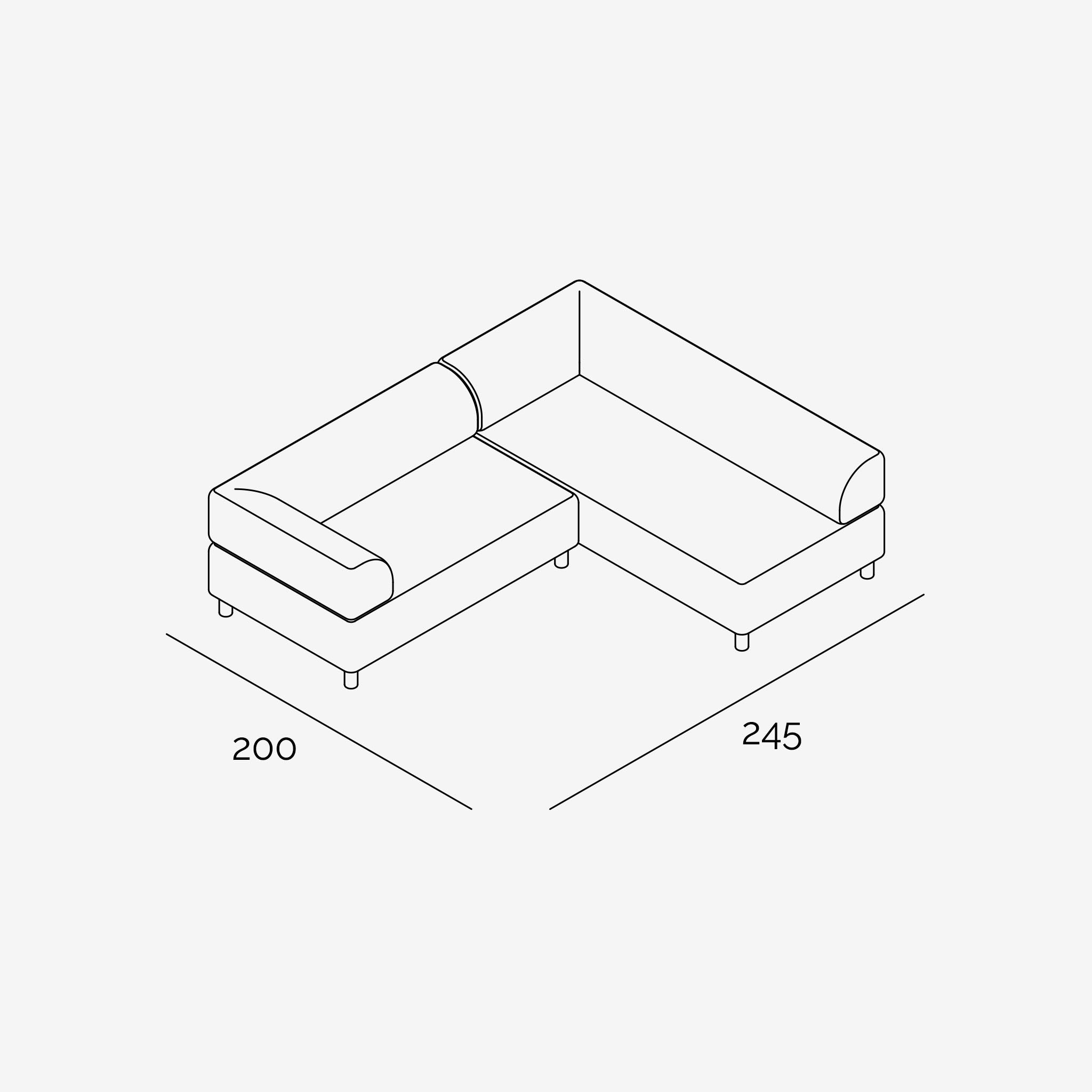 Bolder Sofa 245x200 cm technische Zeichnung Links