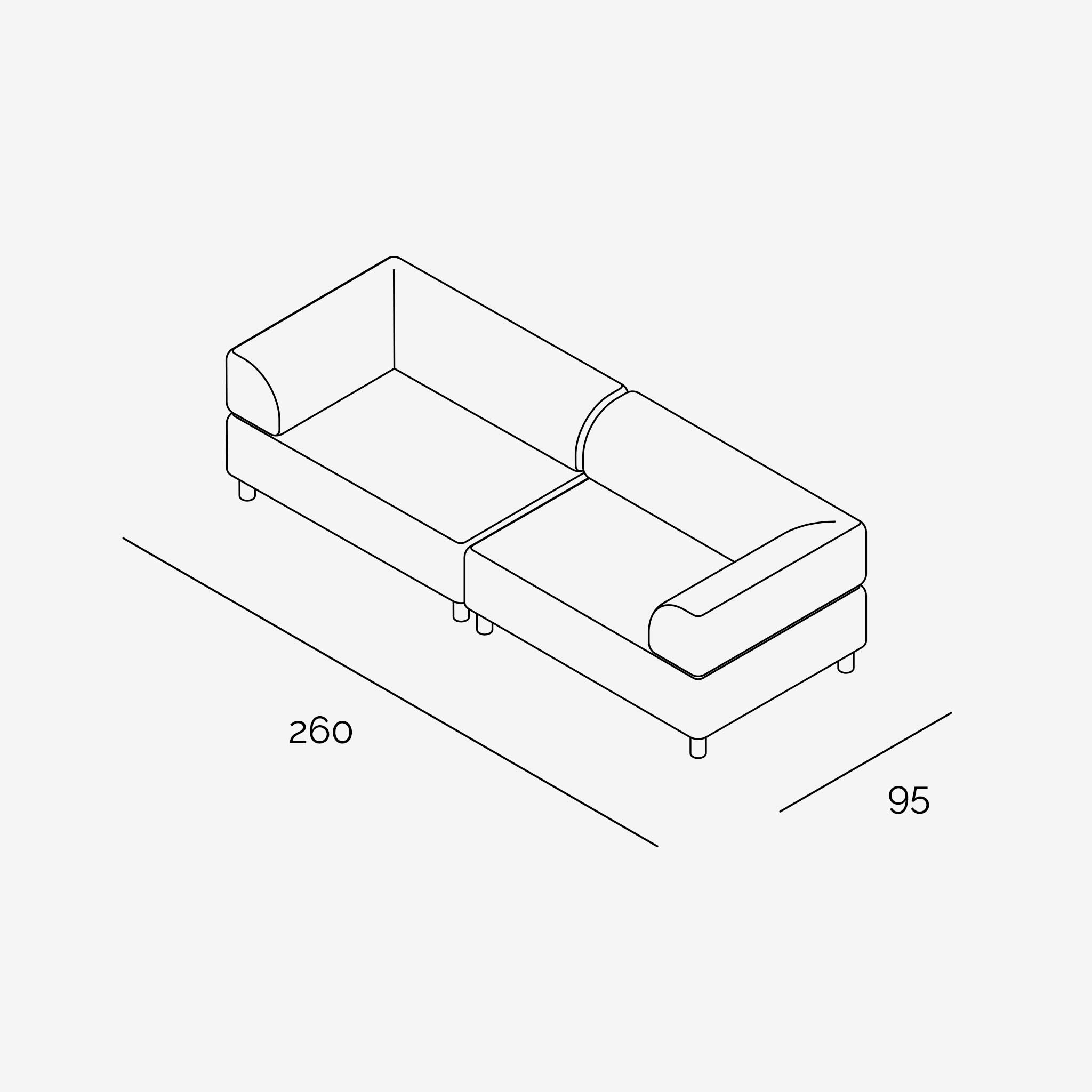 Bolder Sofa 260x95 cm (3-Sitzer)