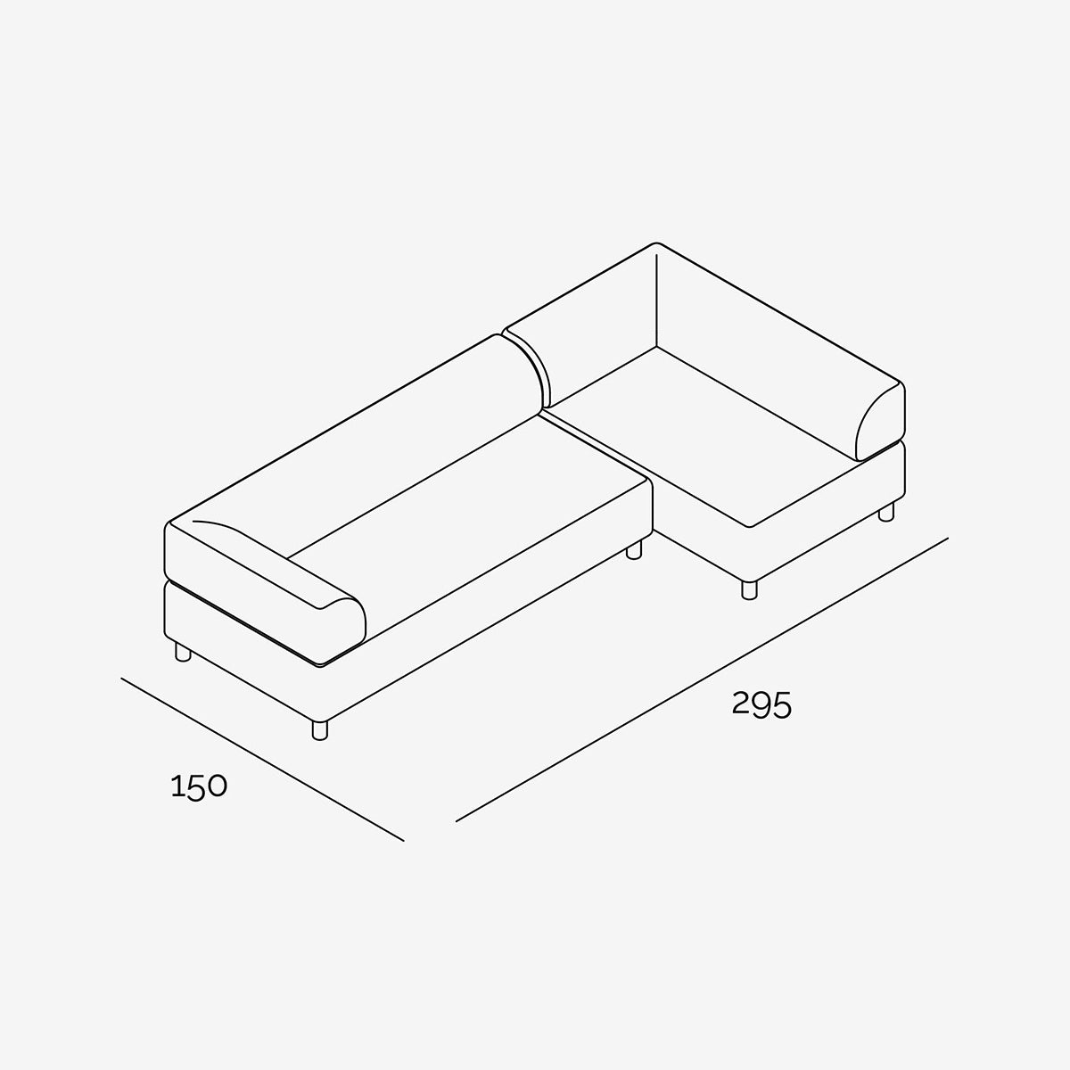 Bolder Sofa 295x150 technische Zeichnung Links