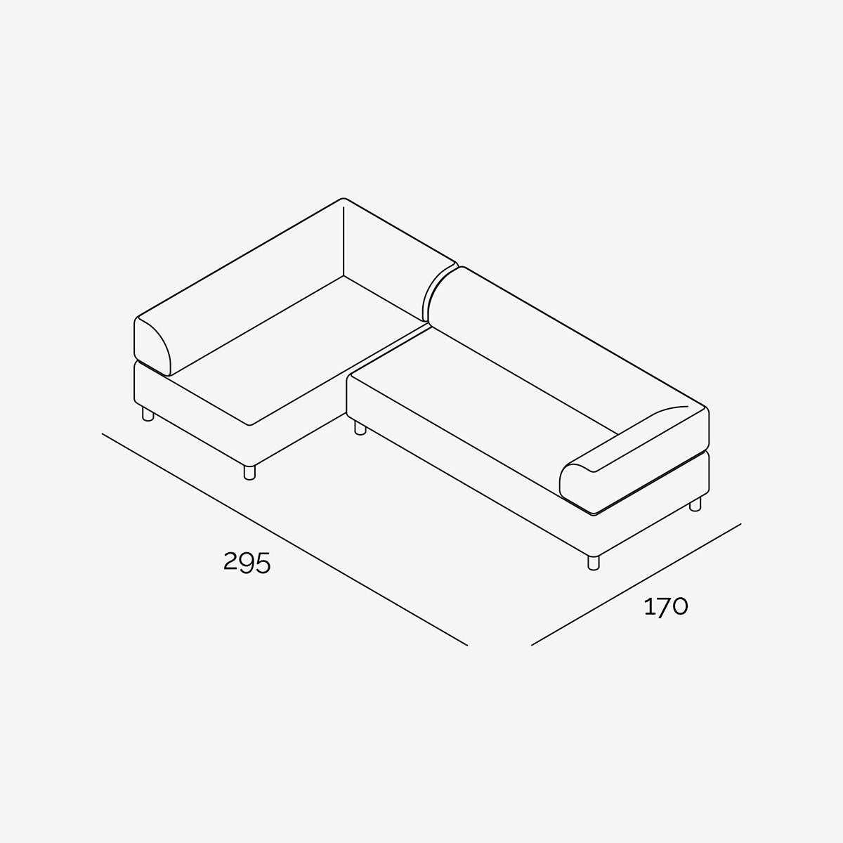 Bolder Sofa 295x170 cm technische Zeichnung