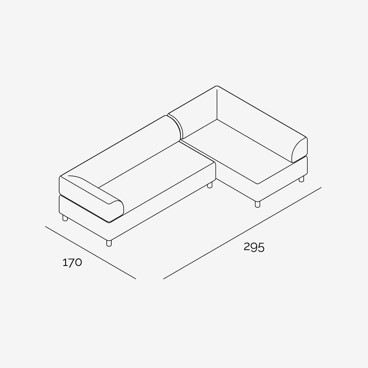 Bolder Sofa 295x170 cm technische Zeichnung Links